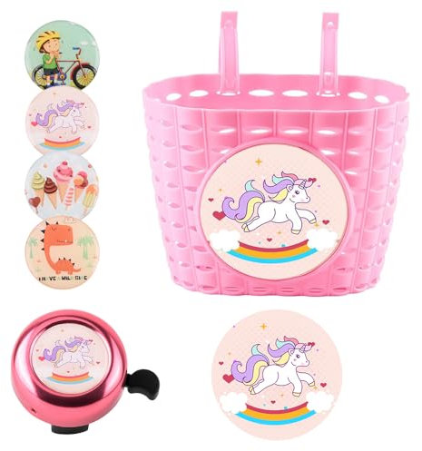 Dhqkqg Licorne Panier Velo, Panier de Vélo pour Enfants, Décorations de Vélo Enfants Accessoires Vélo, Accessoires Vélo with Autocollant avec Cloche, Sac de Rangement pour Trottinette pour Enfants