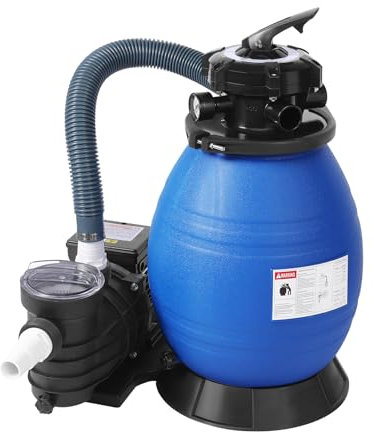 Sandfilteranlage pool Poolfilter Sandfilterpumpe 10800L/h IPX5 Sandfilter mit Druckanzeige Filteranlage Ø 32/38mm 4 Wege Ventil 5 Funktionseinstellung für Pool und Schwimmbecken Blau