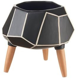 L'OCA NERA CACHE-POT BASS EN CÉRAMIQUE AVEC PIEDS EN BOIS H29, 1S140