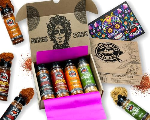 ICONIC CHEFS® Scharfes Chili Grillgewürze Geschenkset 100% aus MEXIKO - 4 Gewürze je 70g - BBQ Rub Gewürze Set - Grill Geschenke für Männer - Gewürze Geschenkset - BBQ Grill Gewürzset -Grill Gewürze