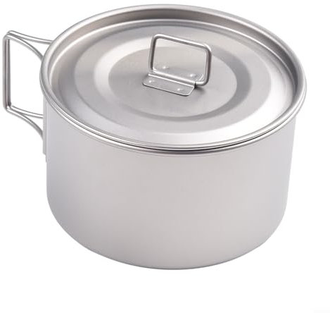 Tazón, olla de titanio con tapa, mango plegable para camping, senderismo, picnic, portátil, con bolsa de almacenamiento (cuenco de 600 ml con tapa)
