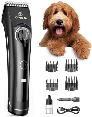 oneisall Tondeuse pour chien pour le toilettage des caniches, poils épais et bouclés, kit de toilettage pour chien à faible bruit avec lames métalliques amovibles