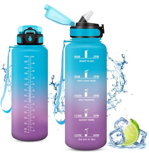 Vikaster Gourde Sport, Gourde avec Paille 1.5l, sans BPA, Étanche & Réutilisable, Water Bottle Ouvrir en Un Clic, Convient pour la Gym, Le Yoga, Le Camping, Randonnée