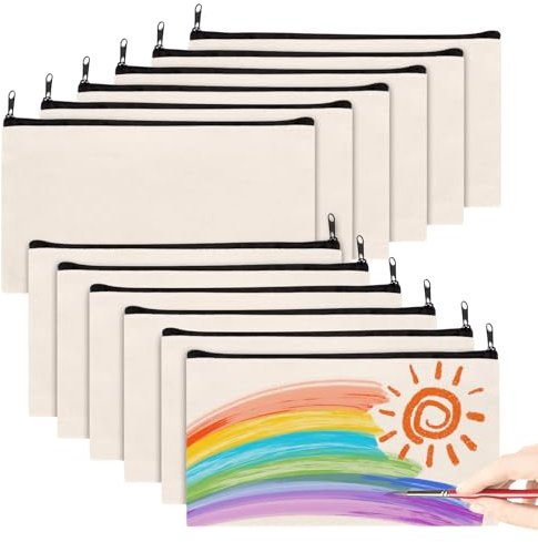 12PCS DIY Bolsa de Lona con Cremallera, Bolsa Tela Cremallera DIY, Estuche para Pintar, DIY Bolsa de Lápiz, Bolsas de Maquillaje de Lona para Viajes, para Pintar Escuela Manualidades Viajes Organizar