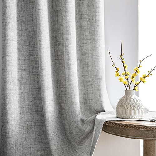 Melodieux Gardinen mit Kräuselband Grau Leinen Optik Verdunkelungsvorhänge Halbfrei Vorhänge 2er Set, 210x140cm