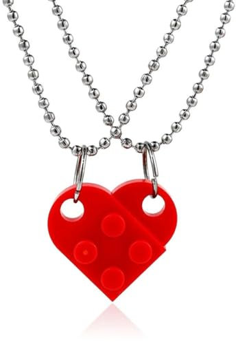 LYQNIHOB 2 PCS Bausteine Herz-Halsketten, Halsketten für Paare, Halskette für Frauen Halskette beste Freundin Halsketten Schmuck Freundschaft Geschenke für sie, zum Valentinstag oder Jahrestag