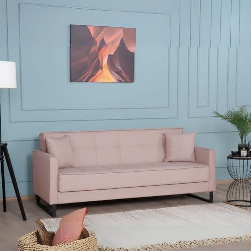 Toscohome Divano letto con contenitore 3 posti in vellutino colore rosa antico - Legen