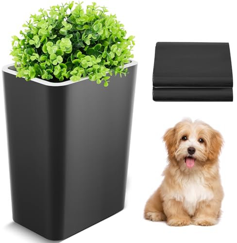 Jingmore Dog Poop Trash Can Outside 3.96 Gal Plant Styled Dog Waste Trash Can with Lid 50 Pcs Plastic Waste Bags Outdoor Indoor Poop Container Slim Garbage Bin for Bedroom Yard Garden Pet(Black)