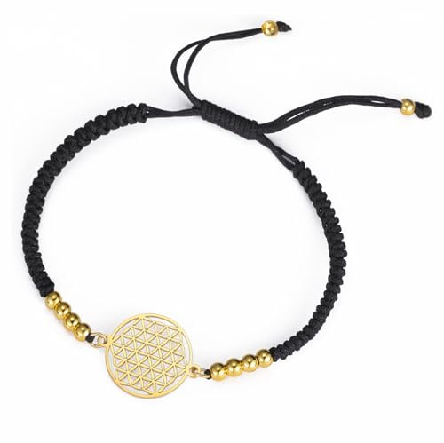 UNIFT Blume des Lebens Armband für Damen, Edelstahl, Geometrie-Stil, Blume des Lebens, Yoga, mit einer Perle, buntes Gewebe, verstellbare Armbänder, Amulett, Schmuck, Einheitsgröße, Edelstahl, Kein