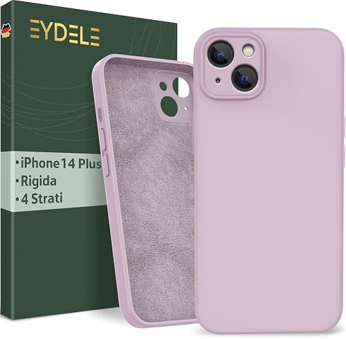 EYDELE Quadrupla Protezione per iPhone 14 Plus - Case Rigido | Fodera in Microfibra | Custodia Silicone Anti Impronta - Cover Rosa cipria