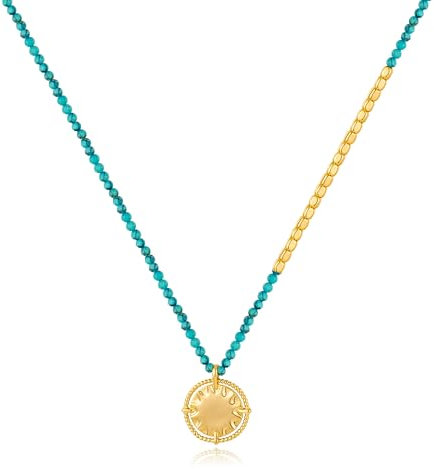 LILIE&WHITE Damen Halskette - Türkis & Gold Doppelkettendesign mit Sonnen-Anhänger - Elegante Handgefertigte Schmuckkette für Alltag & besondere Anlässe