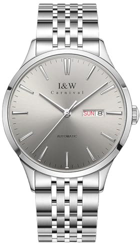 TEINTOP I&W Automatik Uhr Herren Mechanische Uhren Japanische Bewegung Armbanduhren (Silber Grau)