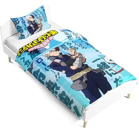 DEXSHUN Anime MHA Bettbezug 2-teiliges Set Manga Midoriya Izuku Toga Himiko Bakugō Katsuki Bettwäsche-Set 3D Digital Print Bettbezug für Kinder Single