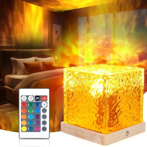 Gaethra Proiettore Stelle Soffitto, Aurora Boreale Lampade 16 Colori, Onde Dinamiche Rotanti 3D Proiezione a Soffitto Luce d'Ambiente Base in Legno con Telecomando per Camera da Letto/Festa/Sala Gioch
