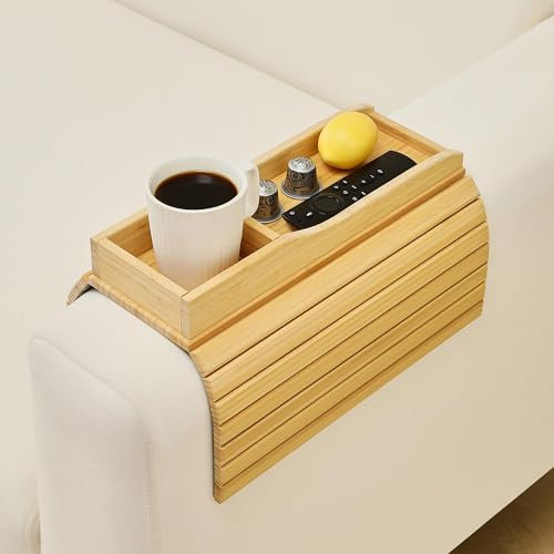 Gwezmxs Couch Ablage, Faltbares Sofa Tablett Armlehne, Armlehnen Tablett mit Getränkehalter für Fernbedienung, Snacks, Handy, Getränke, 41 x 34 cm