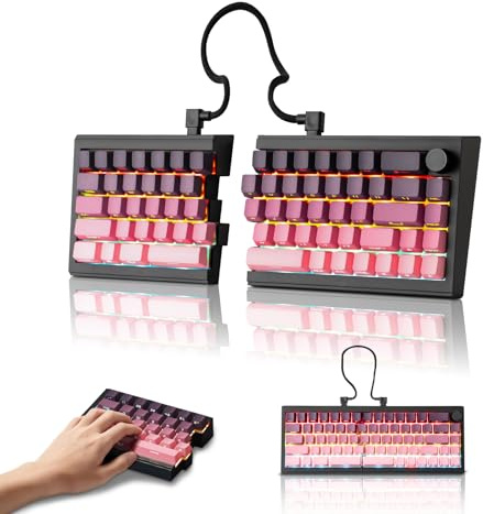 ZORNHER ST68 Wireless Ergonomic Split Mechanical Keyboard,65% Pink & Purple Creamy Thocky TKL Gaming Keyboard with Knob,Lighted Up PBT Keycaps,Cream Switches