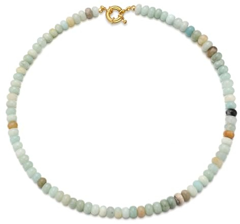chorfla Beaded Gemstone Necklaces for Women, Bohemian Colored Choker Natural Stone Bead Decoration Summer Beach Handmade Jewelry Necklace (C-Amazonite)