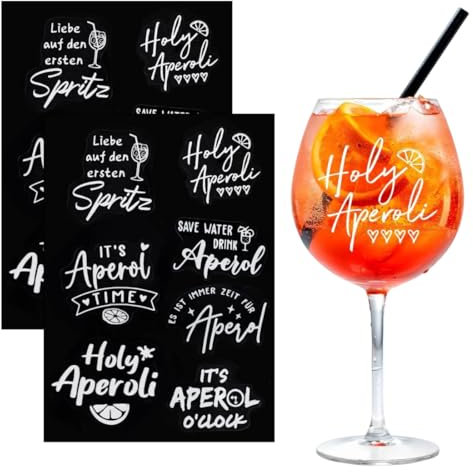 WUSJCOF 14 pièces Stickers Transfert pour Verres Apero Spritz, Aperol-Themed Rub-on Stickers, Holy Aperoli, Coffret Cadeau Aperol Spritz, Cadeau Aperol pour Homme