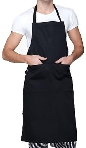 wilcractk Kochschürze Wasserdicht Schürze mit 2 Taschen Grillschürze und Bändern für Barbecue, Hausmannskost, Garten und Restaurants (Schwarz) 60 * 70cm