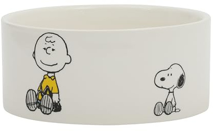 Peanuts Snoopy & Charlie Brown 6 Stoneware Dog Food Bowl – for Small to Medium Dogs – Cute Cartoon Pet Dish, Durable & Easy to Clean – Puppy Feeding