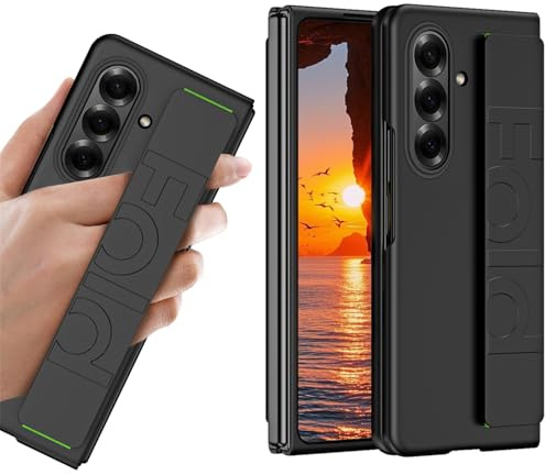 Ysnzaq Schutzhülle für Samsung Galaxy Z Fold 7 5G Hülle mit Elastischer Handschlaufe, Ultra Dünn Stoßfeste Handheld Hartem PC Handyhülle für Samsung Z Fold7 2025-TWD Black