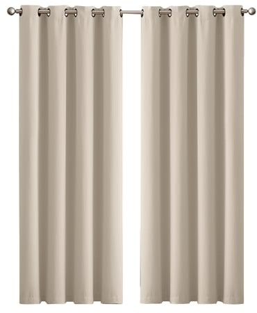 MARLOW 2 Panels Blockout Curtains Window Blackout Draperies Eyelet Day Bedroom Living Room Thermal 117cmx137cm, Beige