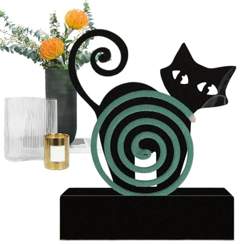 Porte-Spiral Anti-Mouches,Brûleur Encens Portable Fer Mignon Forme Chat - Decoration Maison pour Exterieur Jardin Terrasse Balcon Bureau Camping Pique-Nique Piscine