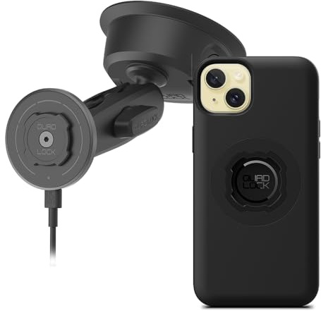 Quad Lock Support Téléphone Voiture à Ventouse Robuste avec Coque MAG et Tête de Chargement sans Fil MAG pour iPhone 15 Plus