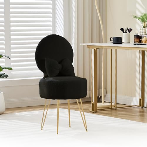AffinityFurn Dressing Table Chair with Stroage Space, Vanity Chair, Black