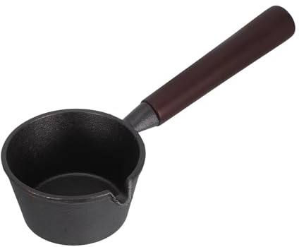 Hoement Mini Olla de Hierro Fundido con Mango de Madera Cazo Pequeño para Derretir Mantequilla Calentar Leche y Verter Aceite Versátil para Freír y Cocinar