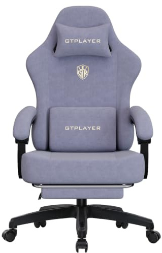 GTPLAYER Fabric Gaming Chair, Ergonomic Computer Chair with Footrest and Lumbar Support Height Adjustable Home Office with 360°-Swivel Seat and Headrest Macaron Purple