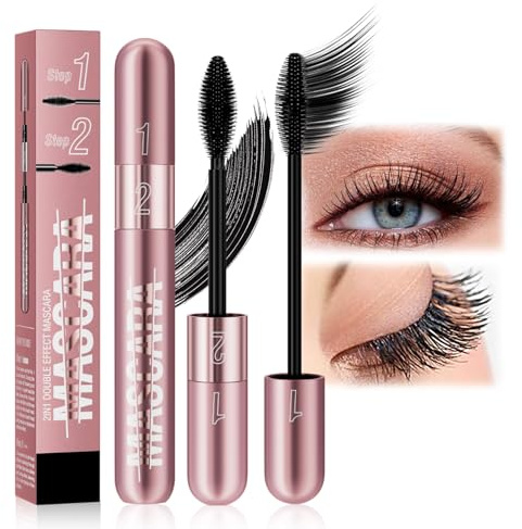 Mascara Wasserfest Schwarz, Wimperntusche für Ältere Frauen und Sensible Augen, 2-in-1 Wimpernfarbe Schwarz, 4D Volumen & Länge, Natürlich False-Lashes-Effekt & Langanhaltende Locken, ohne Klumpen