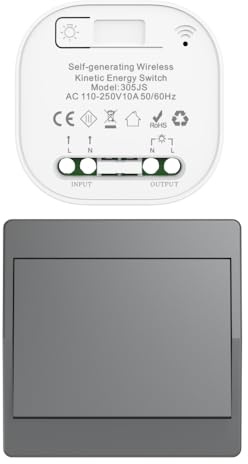 Cerhot gris Kit de interruptor cinético inalámbrico autoalimentado interruptores de luz teledirigidos RF interruptor cinético inalámbrico sin pila interruptores de radio inalámbricos (Gris 1Gang 1V1
