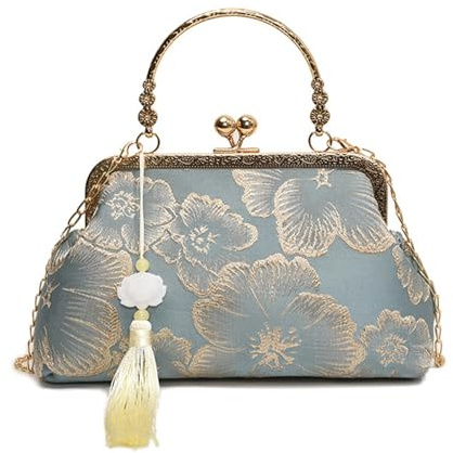 KACCDE Elegante bolso cruzado de poliéster para el hombro, bolso de noche, diseño chino Cheongsam y detalle de cadena, bolso de hombro tradicional Qipao