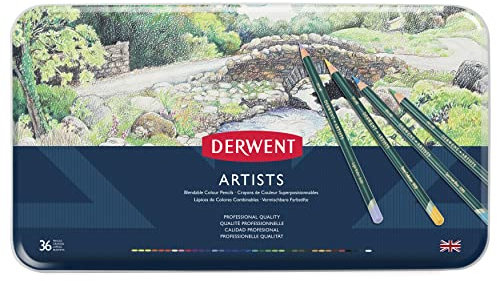 Derwent Artists Farbstifte, Zum Zeichnen & Ausmalen, 36er-Set, Ideal zum Verwischen & Schichten, Professionelle Qualität, 32096