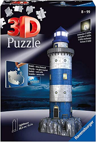Lighthouse at night. 3D puzzle 216 pieces: Experience puzzle in the 3rd dimension