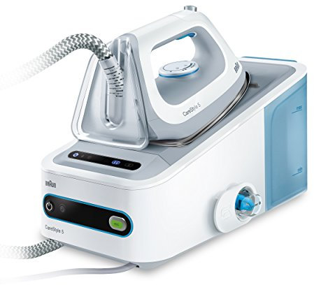 Braun IS5022WH CareStyle 5 Ferro da Stiro a Caldaia con 4 Anni di Assistenza, spegnimento automatico, Display facile e intuitivo,Serbatoio 1,4L, Colpo vapore 340g/min, Bianco/Blu