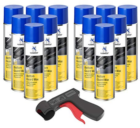 AUPROTEC Pistolengriff + Normfest Unterbodenschutz Wachs Steinschlagschutz Bottom Guard Wax Spray 12x 500ml
