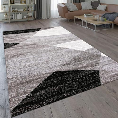 VIMODA Teppich Geometrisches Muster Meliert in Grau Weiß Schwarz Kurzflor Läufer Wohnzimmer, Maße:200x280 cm