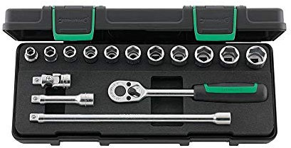 Stahlwille 96022133 Steckschlüsselgarnitur 15-teilig im robusten, stapelbaren ABS-Kunststoffkasten