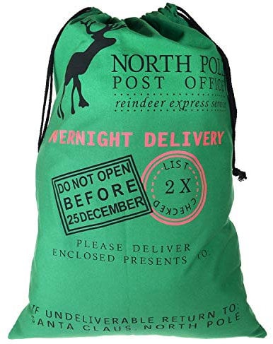 TRIXES Grand Sac de Noël Vert à Corde Père Noël Renne Bureau de Poste Express