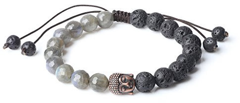 COAI Geschenkideen Unisex Buddistisches Armband aus Lava und Labradorit mit Buddha Kopf Charm