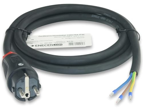 ENECEN 1182210 Câble de raccordement 230 V/16 A IP44 en caoutchouc H07RN-F 3 x 2,5 mm² avec fiche en caoutchouc plein/extrémité libre 10 m