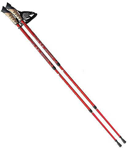 Melko Premium Nordic Walking Stöcke aus Duraluminium, 2er Set, frei verstellbar durch Teleskop-System 65 – 135 cm Gesamtlänge, Rot