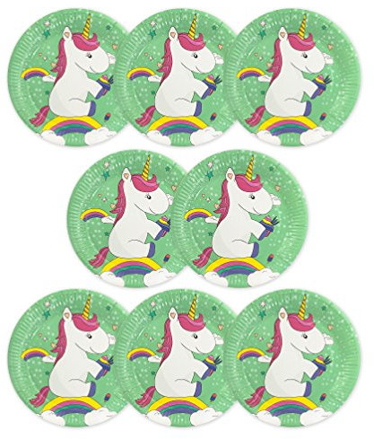 Oblique Unique® 8 x Unicorn Party Paper Plates Paper Plates Children's Birthday Celebration Girls Unicorn Theme Party Table Decoration