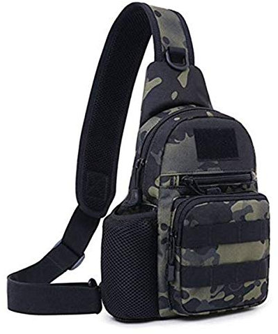 HUNTVP Chest Bag Molle Sling Crossbody Shoulder Sling Pack Backpack with Water Bottle Holder Camo