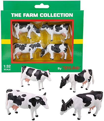 Toyland® Pack de 4 - Vacas de Ganado frisón a Escala 1:32 - The Farm Collection - Animales de Corral coleccionables