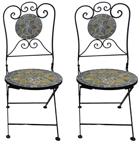 FineHome 2 Stück Mosaik Gartenstühle Balkonstuhl klappbar Terassenstuhl Klappstuhl Bistrostuhl Mosaik Stuhl Stern Design