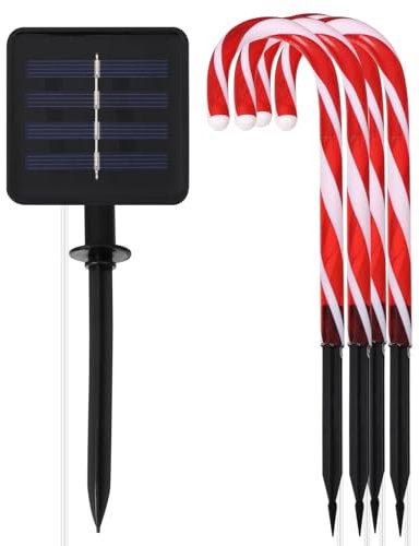 VILLCASE 5 Stück Weihnachtszuckerstange Pfadmarkierungslichter, LED Yard Lawn Pathway Marker Outdoor Candy Pathway Marker Weihnachten Indoor/Outdoor Dekoration Lichter Lichterkette Außen Dekorationen