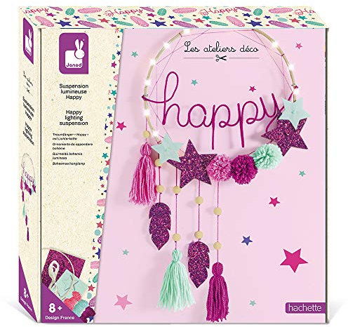 Janod - Hängelampe „Happy“ zum Basteln - Les Ateliers Déco - Set für kreative Freizeitbeschäftigungen Kinder - Entwicklung von Feinmotorik und Kreativität - Ab 8 Jahren, J07927